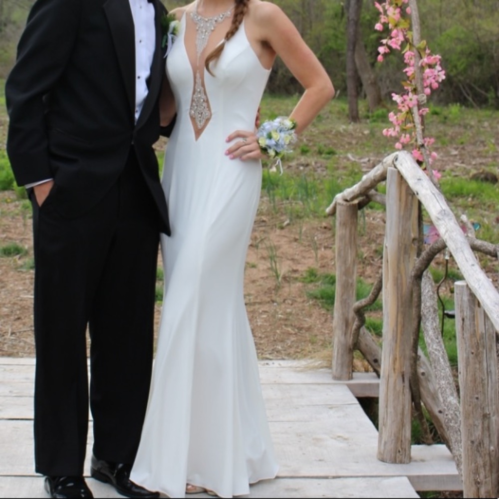 White Designer Crystal Beaded Prom Dress